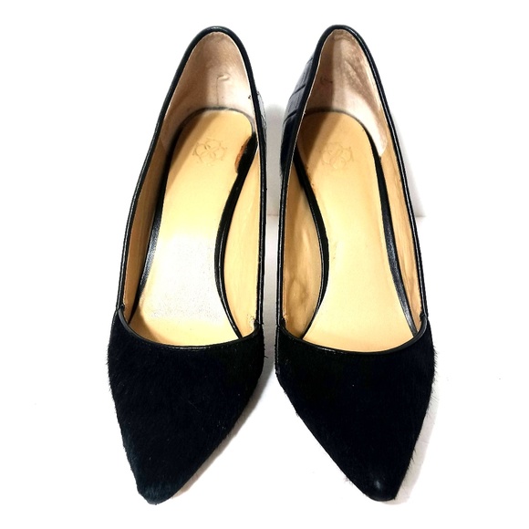 Ann Taylor Black Leather & Fur High Heels - Picture 2 of 8